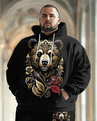 Men's Classical Luxury Bear Pattern Big and Tall Hoodie Set