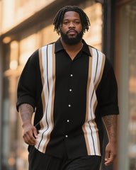 Big & Tall Men's Business Black Stripe Print Long Sleeve Shirt Trousers Suit