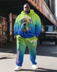 Men's Plus Size Shoot Loops Gradient Two Piece Sweatshirt