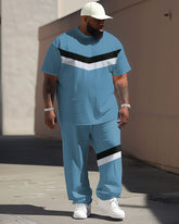 Men's Large Simple Colorblock Printed T-shirt Pants Suit