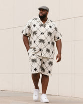 Big & Tall Men's Summer Daily Casual Diamond Cut Palm Leaf/Broken Four-Corner Star Mans Shirt Shorts Suit