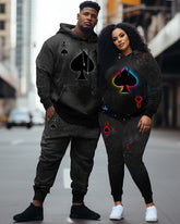 Couple Big and Tall Casual Couple Outfit Poker A Gradient Color Hoodie Set