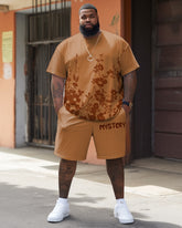 Advanced Color Sense Retro Flower Vine Pattern T-shirt Shorts Set Big & Tall Men's