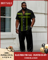 Men's Big & Tall Simple Black & Green Large Plaid Print Short Sleeve Shirt Trousers Set