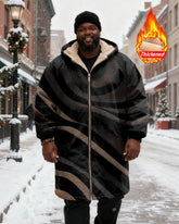 Big & Tall Men's Black Gold Dot Twill Printed Velvet Thickened Long Hooded Coat