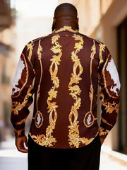 Big & Tall Men's Vintage Curry Baroque Print Long Sleeve Shirt