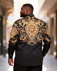 Big & Tall Men's Black And Gold Sun God Baroque Print Long Sleeve Shirt