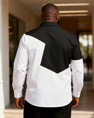 Big & Tall Men's Black And White Geometric Contrast Print Long Sleeve Shirt