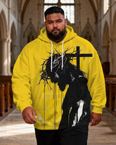 Big & Tall Men's Crown Of Thorns Jesus Silhouette Graffiti Print Hoodie