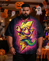 Big & Tall Men's Halloween Funny Lightning Skull Print Short Sleeve Shirt