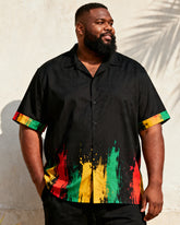 Big & Tall Men's Juneteenth Red Yellow Green Gradient Splash Ink Printed Short Sleeve Shirt