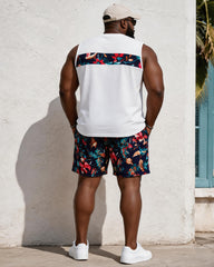 Big & Tall Men's Tropical Floral Patchwork Printed Vest Shorts Set