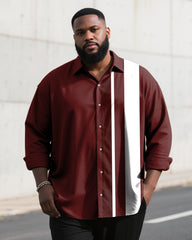 Big & Tall Men's Business Simple Striped Colorblock Printed Long Sleeve Shirt