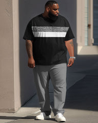 Big & Tall Guy's Casual Colorblock Printed Short Sleeve Trousers Set