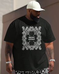 Men's Large Casual Paisley Alphabet Print Short Sleeve Trousers Suit