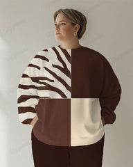 Women's Casual Daily Colorblock Zebra Print Big & Tall Hoodie Set