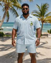 Big & Tall Men's Hawaiian Vacation Lemon Print Pocket Shirt Shorts Suit
