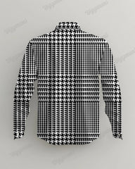 Men's Plus Size Casual Houndstooth Button Down Long Sleeve Shirt
