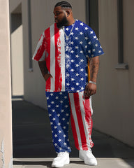 Independence Day Flag Star Print Large Men's Suit
