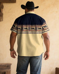Men's Plus Size Khaki Polar Bear Print Short Sleeve Shirt