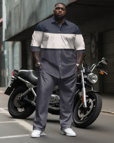 Simple Colorblock Long Sleeve Shirt 2-Piece Set Men's Big & Tall