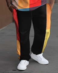Men's Plus Size Casual Geometric Letter Print T-Shirt Trousers Set