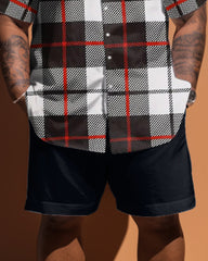 Men's Plus Size Simple Plaid Short Sleeve Shirt And Shorts Set