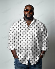 Solid Geometry Business Cotton Long Sleeve Shirt Men's Plus Size