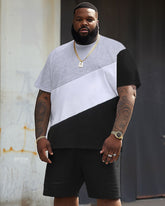 Street Casual Black And White Gray Color Block Print Large Men's Suit