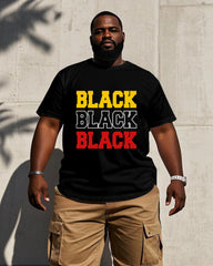 Men's Plus Size Daily Casual "BLACK" Printed Short-sleeved T-shirt