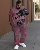 Men's Plus Size Pink Dragon Print T-shirt Trousers Suit