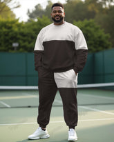 Casual Simple Colorblock Men's Plus Size Sweatshirt Two-piece Set