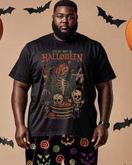 Halloween Slogan Skull Short Sleeve T-shirt Plus Size Men's Suit