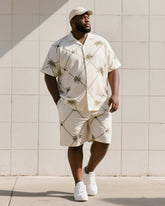 Big & Tall Men's Summer Daily Casual Diamond Cut Palm Leaf Shirt Shorts Suit