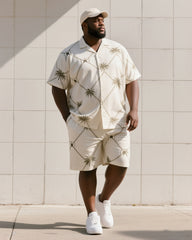 Big & Tall Men's Summer Daily Casual Diamond Cut Palm Leaf Shirt Shorts Suit