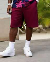 Big & Tall Men's Daily Leisure. Contrast Maple Leaf Shirt Shorts Suit