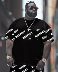 Letter Print T-Shirt Trousers Suit Men's Large