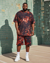 Plus Size Men Vintage Tie-Dye T-Shirt Shorts Suit