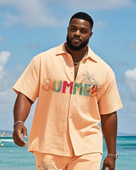 Big & Tall Men's Hawaiian Orange Summer Coconut Print Shirt Shorts Suit