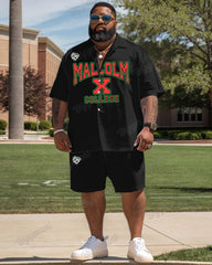 Men's Plus Size Malcolm X College Shirt Shorts Two Piece Set