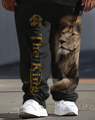 Big Men's Casual 3D Lion Print T-Shirt Trousers Set