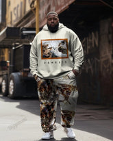 Men's Big & Tall Casual Hip Hop Jesus Oil Painting Hoodie Two-Piece Set