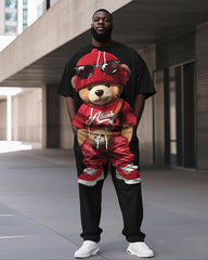 Big Boy Street Fashion Cartoon Print Short Sleeve Trousers Suit