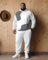 Big & Tall Men Fall/Winter Casual White & Grey Alien Patchwork Printed Hoodie Suit