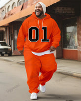 Mens Simple Basketball Number 01 Plus Size Hoodie Suit