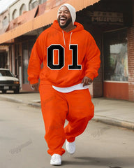 Mens Simple Basketball Number 01 Plus Size Hoodie Suit
