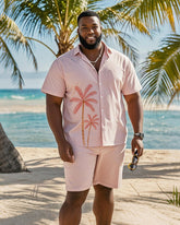 Big & Tall Men's Hawaiian Vacation Pink Coconut Print Pocket Shirt Shorts Suit