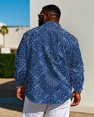 Men's Plus Size Oriental Textured Jacquard Business Long Sleeve Shirt