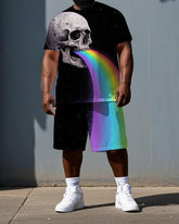 Skull Full of Hope Men's Funny Rainbow Skull Print Big & Tall Short Sleeve T-shirt 2-Piece Set