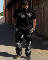 Floral Print T-Shirt Trousers Suit Men's Large